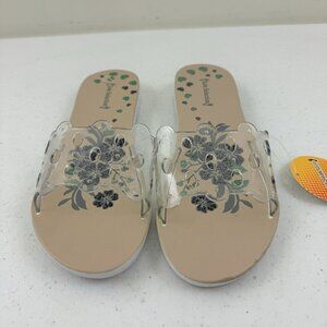 Sole Selection Women's Sandals Beige w/ Black Glittery Flowers X Large 11 (40)